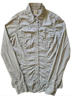 True Religion Men's Gray Button-Up Shirt Solid Long Sleeve Spread Collar Size S